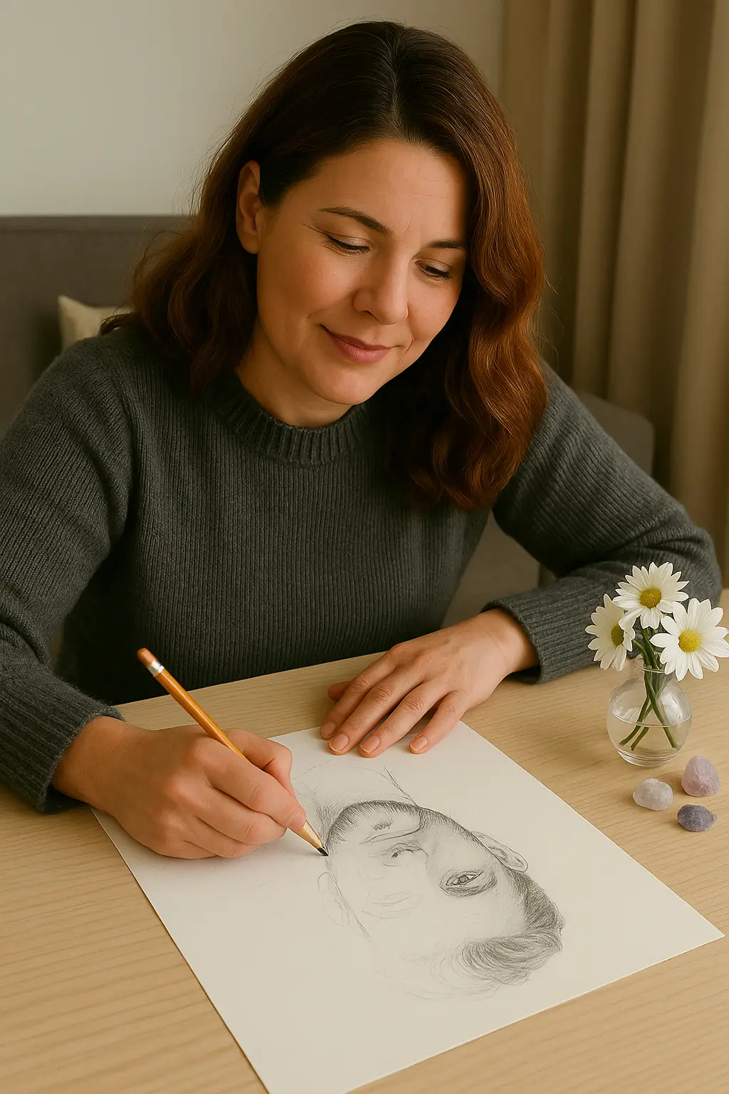 Lisa drawing a soulmate portrait